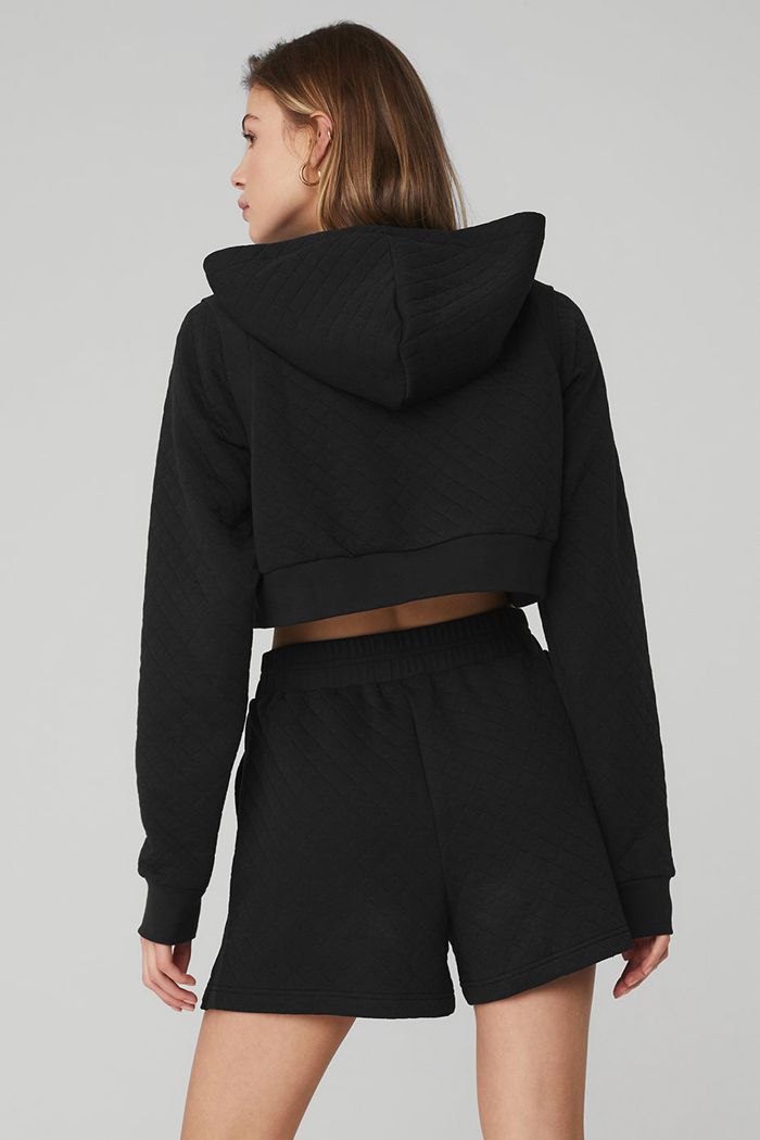 Bluzy Z Kapturem Alo Yoga Quilted Cropped Arena Damskie Czarne | JUERB2469