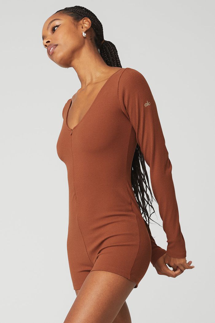 Body Alo Yoga Keep It Sleek Ribbed Onesie Damskie Czerwone | EZWTJ4298