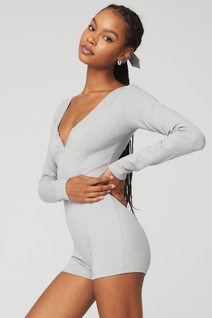 Body Alo Yoga Keep It Sleek Ribbed Onesie Damskie Szare | YMBIX1058