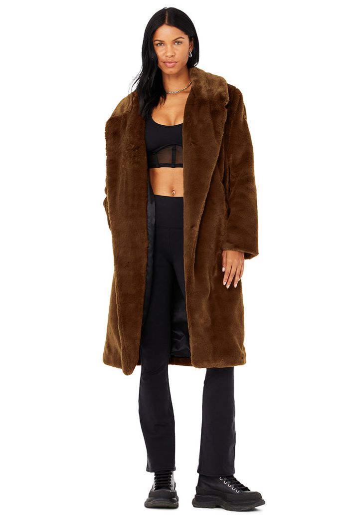 Coat Alo Yoga Oversized Faux Fur Trench Damskie Czekolada | MDBZI5862