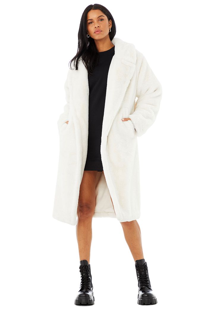 Coat Alo Yoga Oversized Faux Fur Trench Damskie Białe | QRDLE0185