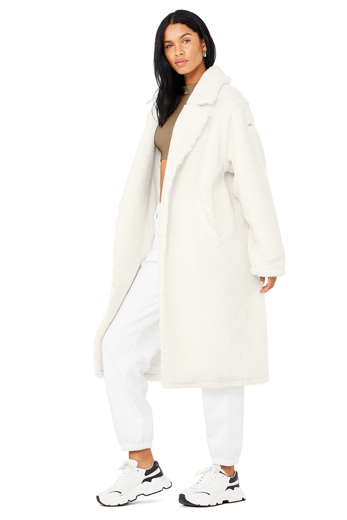 Coat Alo Yoga Oversized Sherpa Trench Damskie Białe | ELRZQ3708