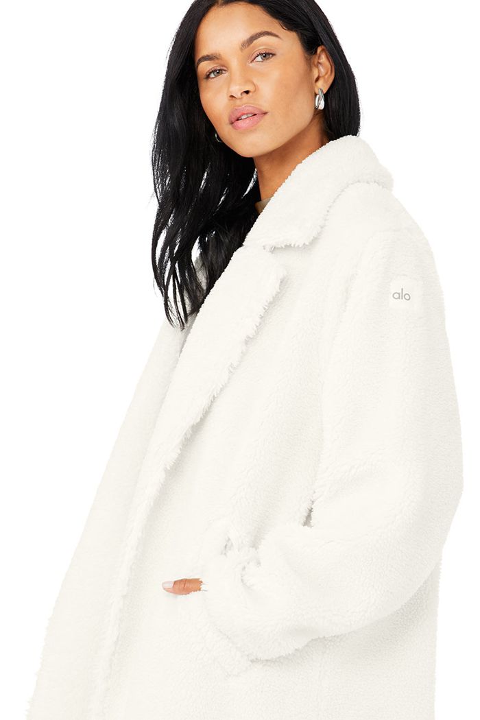 Coat Alo Yoga Oversized Sherpa Trench Damskie Białe | ELRZQ3708