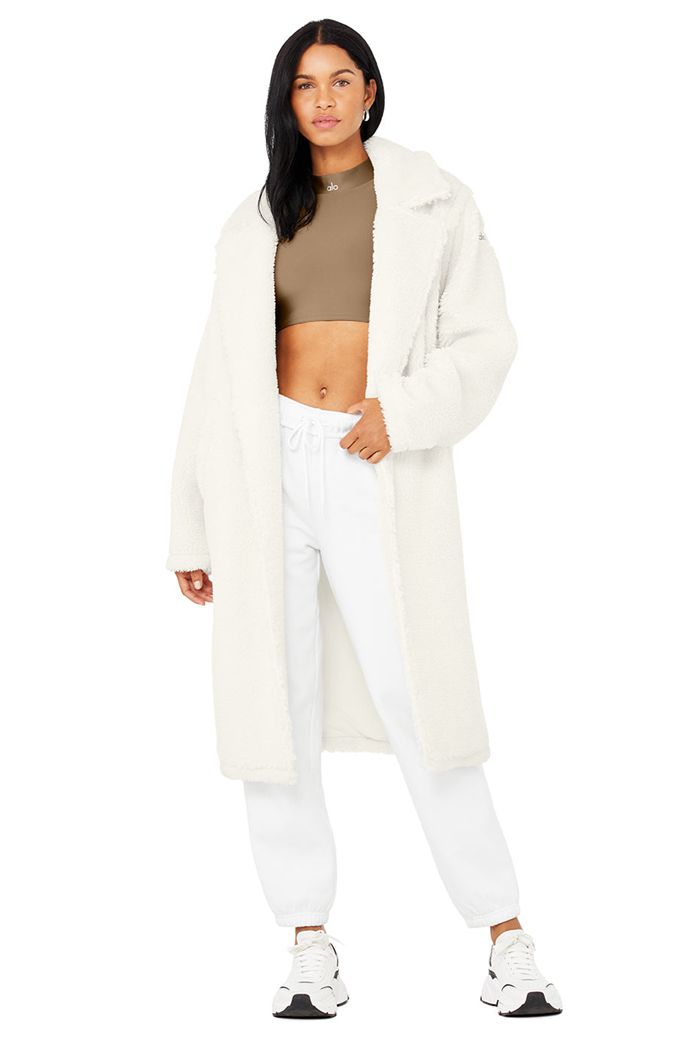 Coat Alo Yoga Oversized Sherpa Trench Damskie Białe | ELRZQ3708