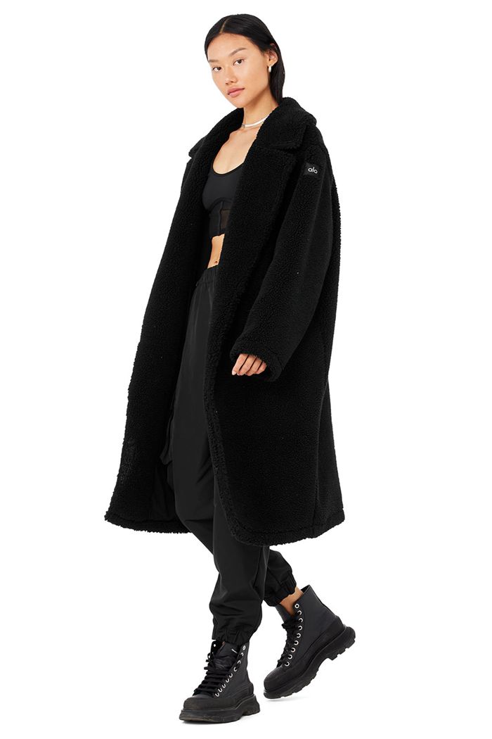 Coat Alo Yoga Oversized Sherpa Trench Damskie Czarne | ZJRTP1894