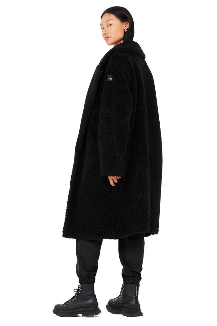 Coat Alo Yoga Oversized Sherpa Trench Damskie Czarne | ZJRTP1894