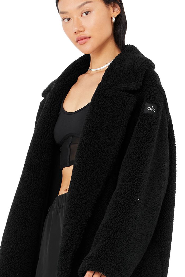 Coat Alo Yoga Oversized Sherpa Trench Damskie Czarne | ZJRTP1894