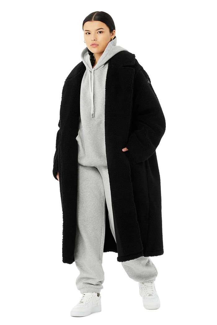 Coat Alo Yoga Oversized Sherpa Trench Damskie Czarne | ZJRTP1894