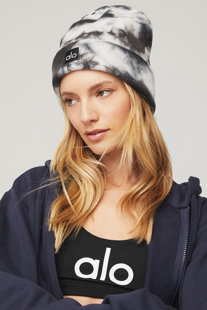 Czapki Beanie Alo Yoga Tie-Dye Damskie Czarne Białe | DZBNS6015