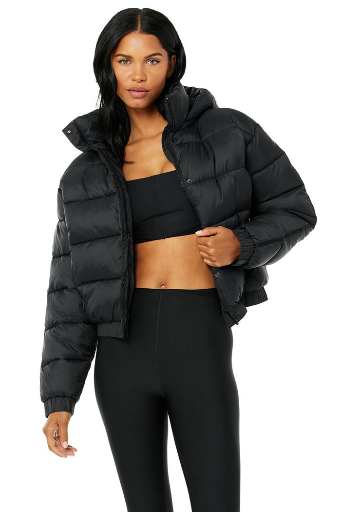 Kurtki Alo Yoga Aspen Love Puffer Damskie Czarne | LAFBD8613