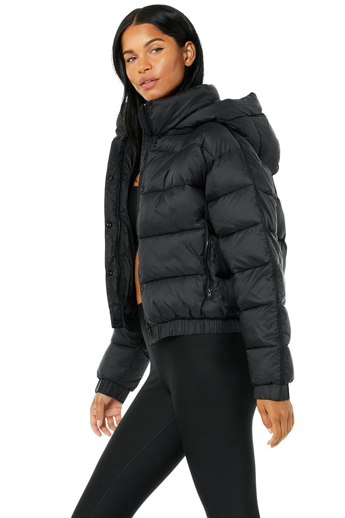 Kurtki Alo Yoga Aspen Love Puffer Damskie Czarne | LAFBD8613