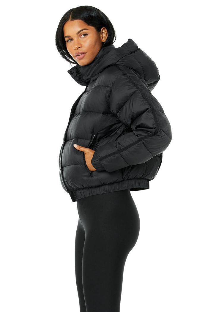 Kurtki Alo Yoga Aspen Love Puffer Damskie Czarne | LAFBD8613