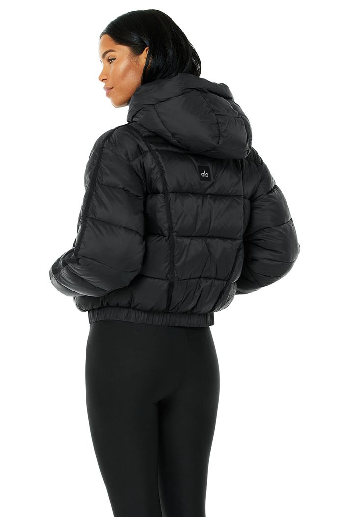 Kurtki Alo Yoga Aspen Love Puffer Damskie Czarne | LAFBD8613