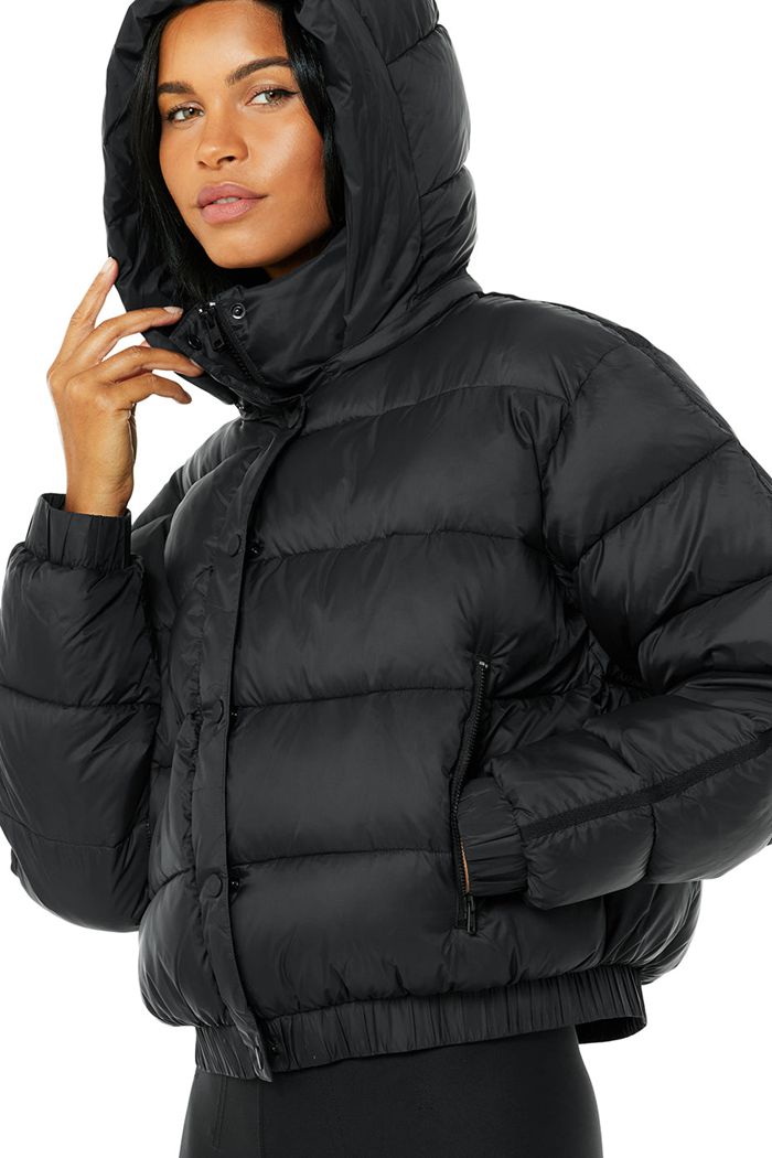 Kurtki Alo Yoga Aspen Love Puffer Damskie Czarne | LAFBD8613