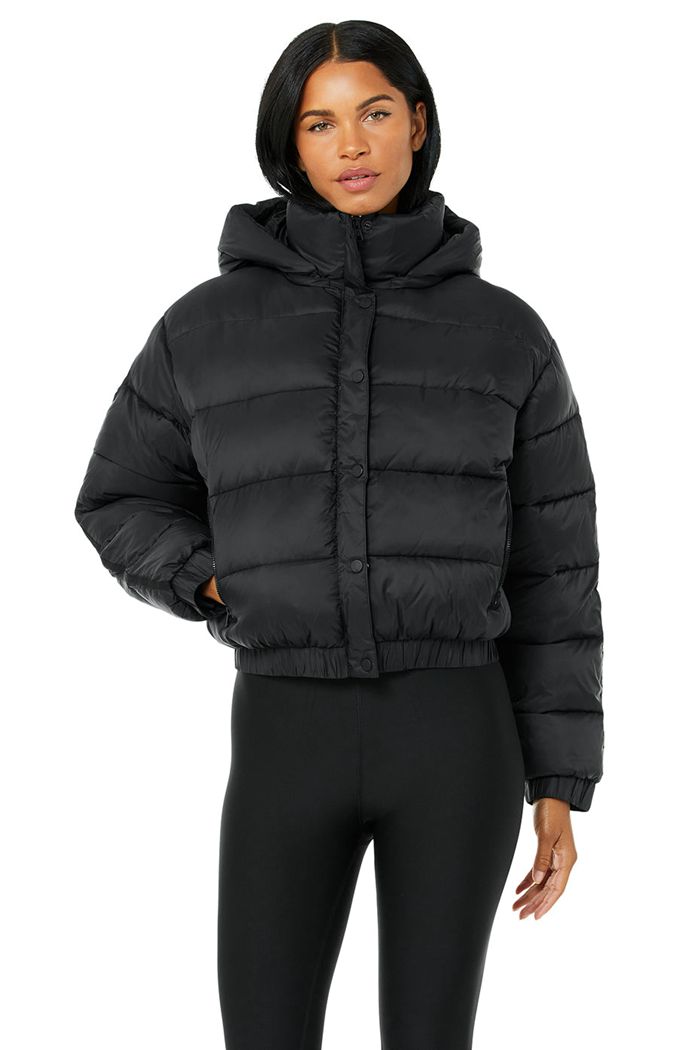 Kurtki Alo Yoga Aspen Love Puffer Damskie Czarne | LAFBD8613