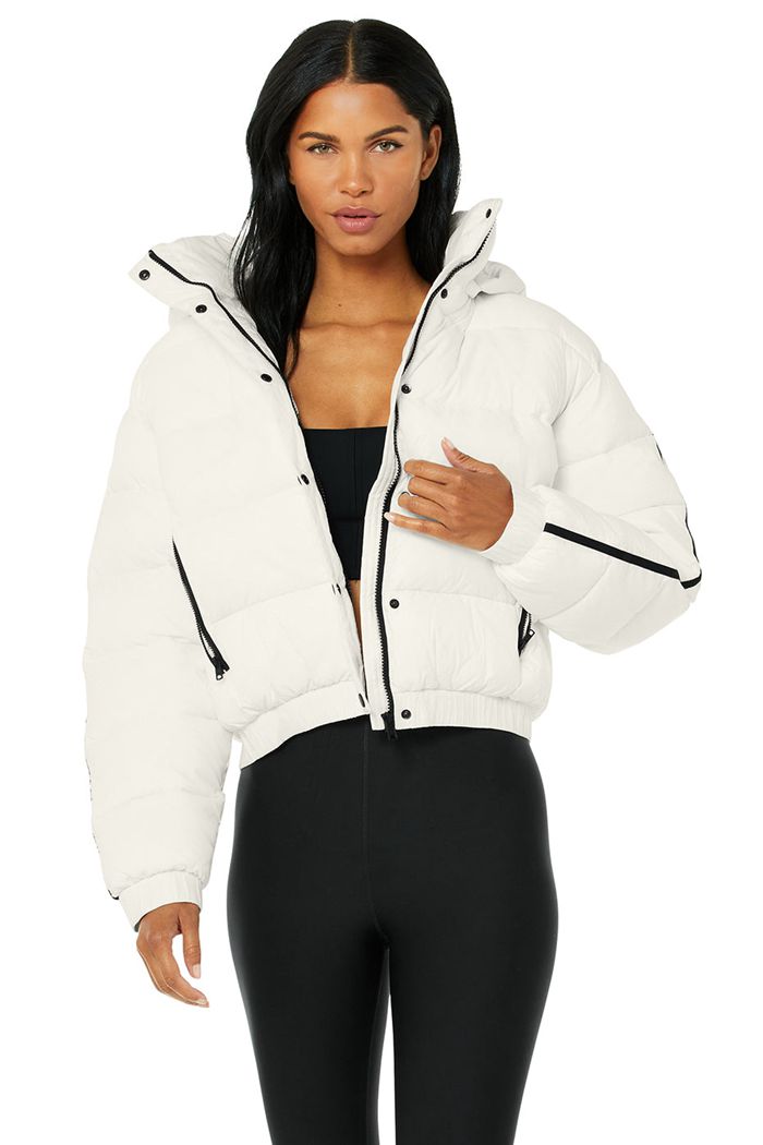 Kurtki Alo Yoga Aspen Love Puffer Damskie Białe | SVKBD9531