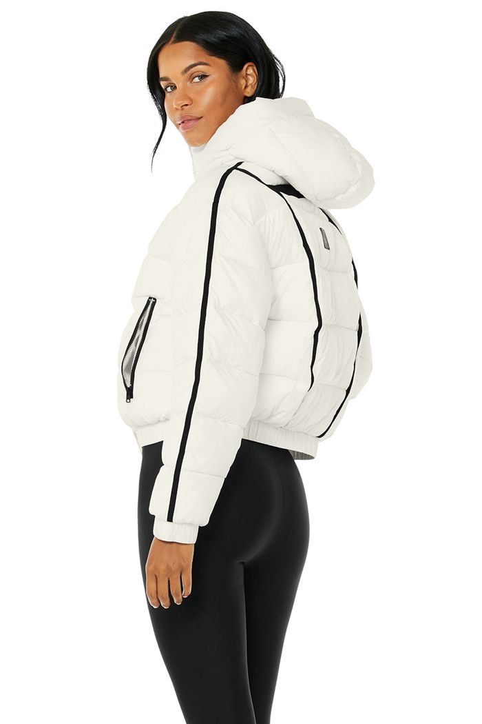 Kurtki Alo Yoga Aspen Love Puffer Damskie Białe | SVKBD9531