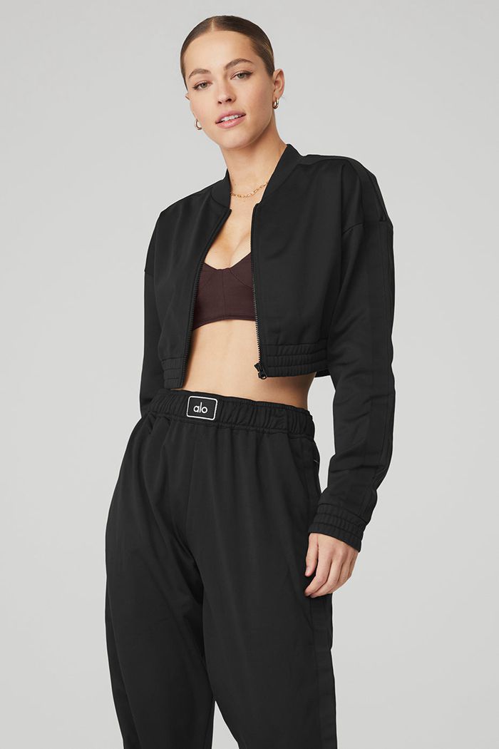 Kurtki Alo Yoga Cropped Prizewinner Damskie Czarne | RPAJQ5874