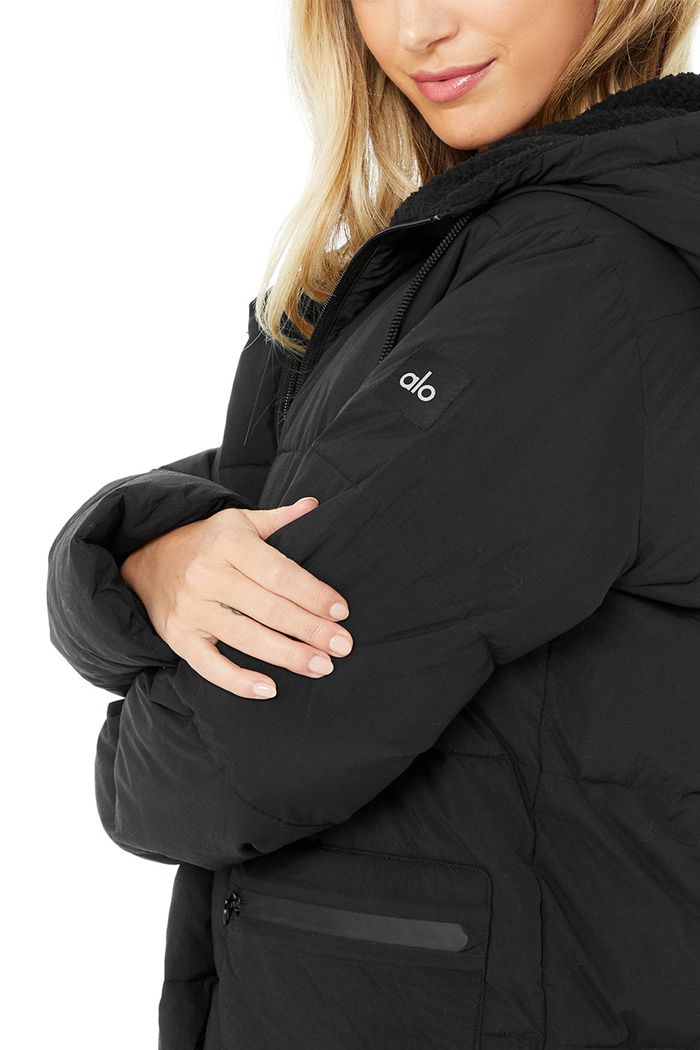 Kurtki Alo Yoga Cypress Puffer Damskie Czarne | RQTEY9578