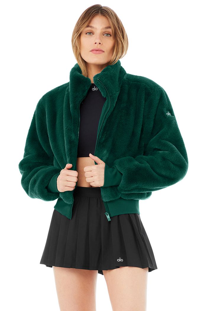 Kurtki Alo Yoga Faux Fur Foxy Damskie Ciemny Turkusowe | MGXTZ5781