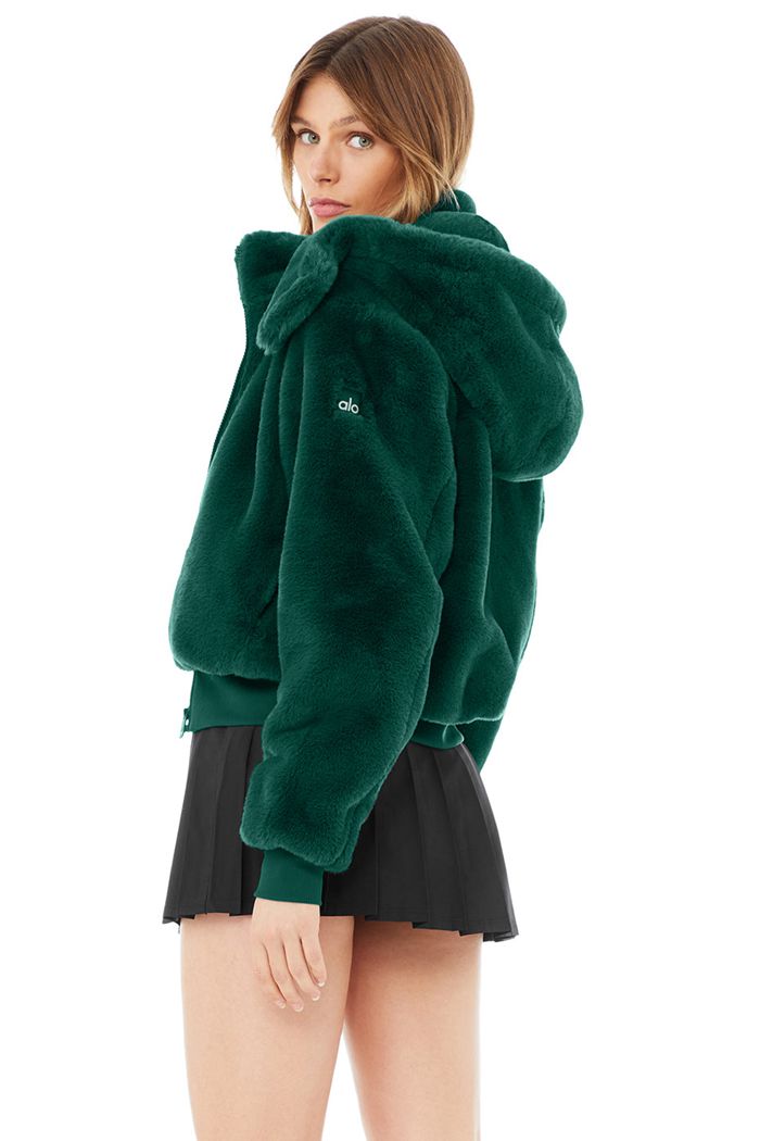 Kurtki Alo Yoga Faux Fur Foxy Damskie Ciemny Turkusowe | MGXTZ5781