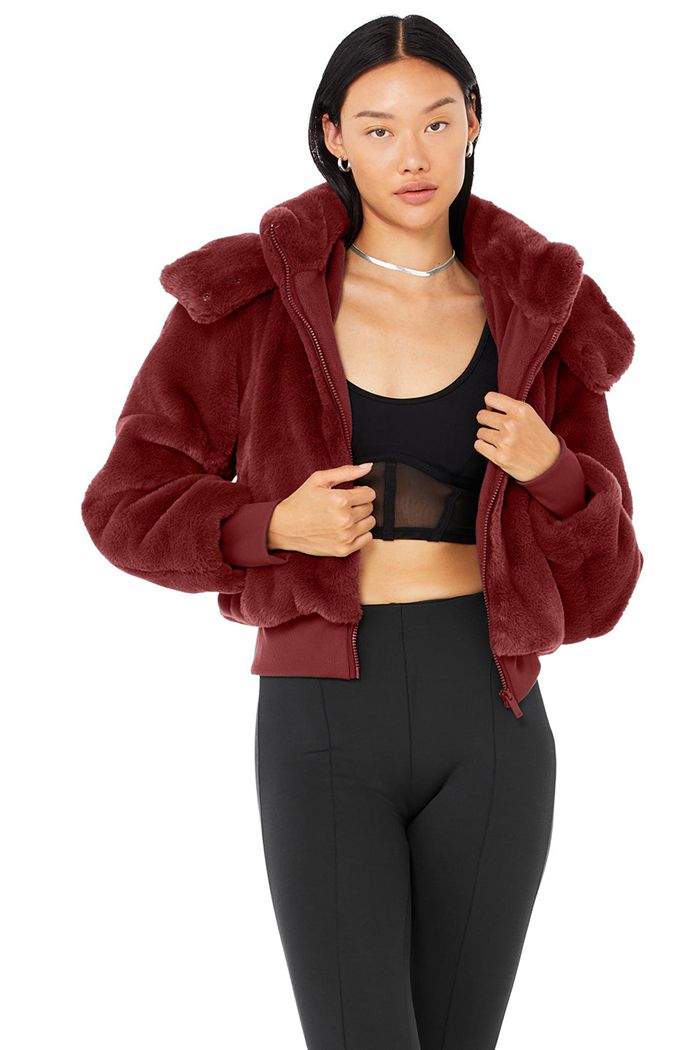 Kurtki Alo Yoga Faux Fur Foxy Damskie Czerwone | XGHLY5096