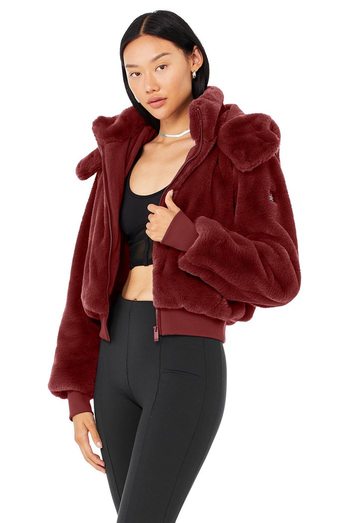 Kurtki Alo Yoga Faux Fur Foxy Damskie Czerwone | XGHLY5096