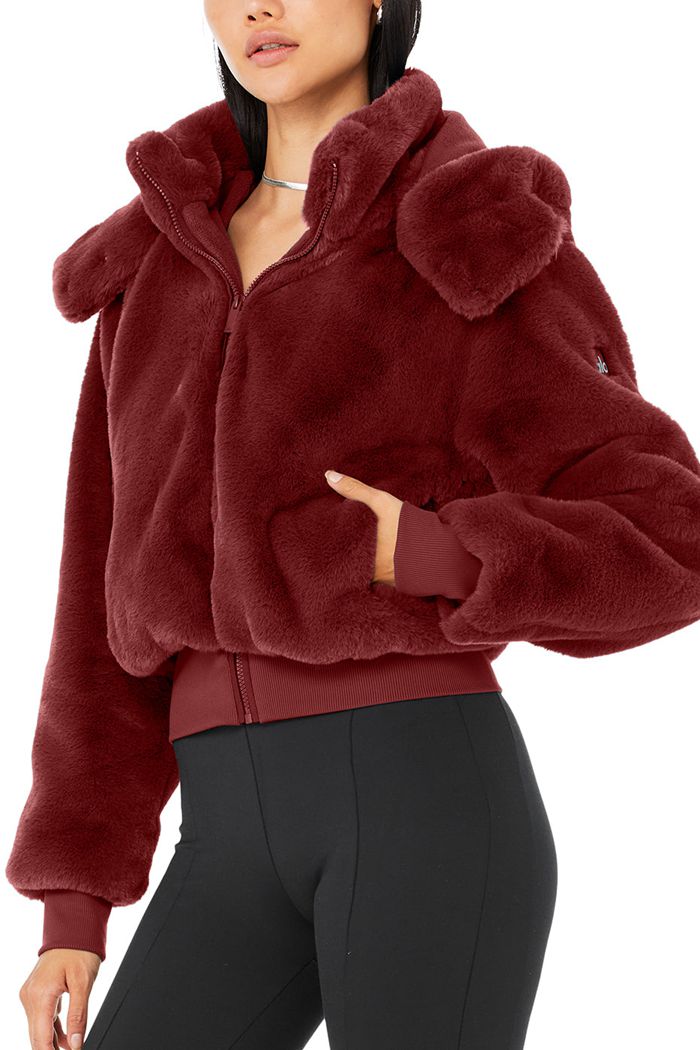 Kurtki Alo Yoga Faux Fur Foxy Damskie Czerwone | XGHLY5096