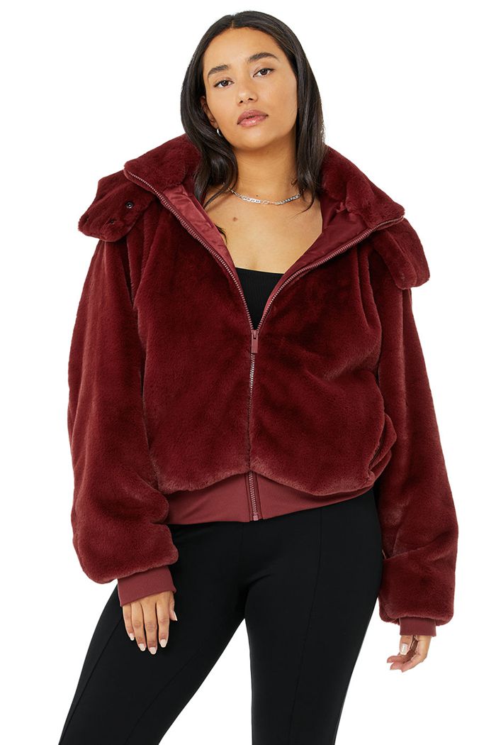 Kurtki Alo Yoga Faux Fur Foxy Damskie Czerwone | XGHLY5096