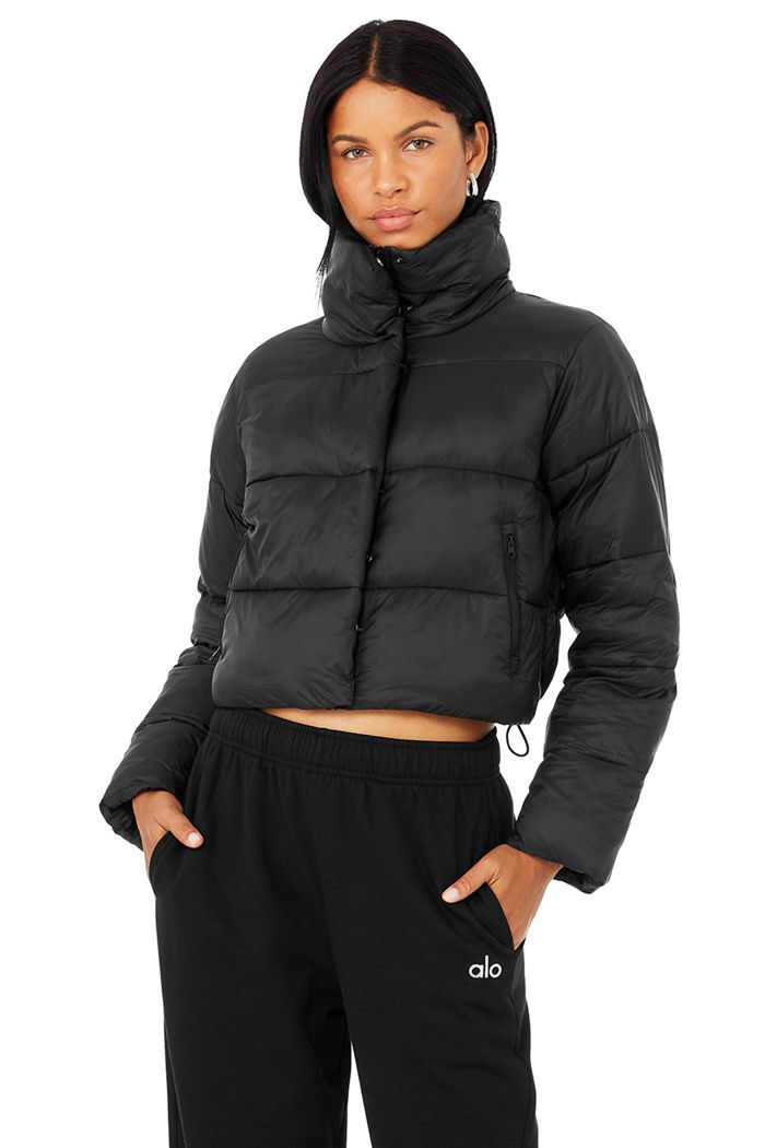 Kurtki Alo Yoga Gold Rush Puffer Damskie Czarne | QCIND9580