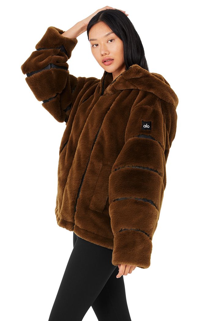 Kurtki Alo Yoga Knock Out Faux Fur Damskie Czekolada | EPYXL5047