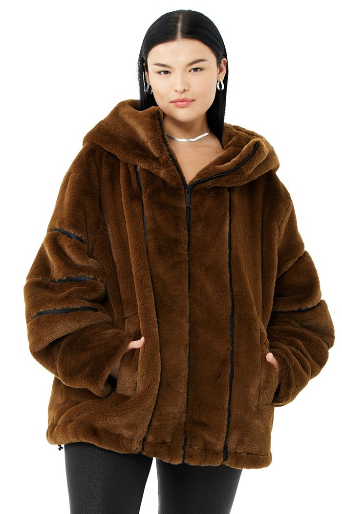 Kurtki Alo Yoga Knock Out Faux Fur Damskie Czekolada | EPYXL5047