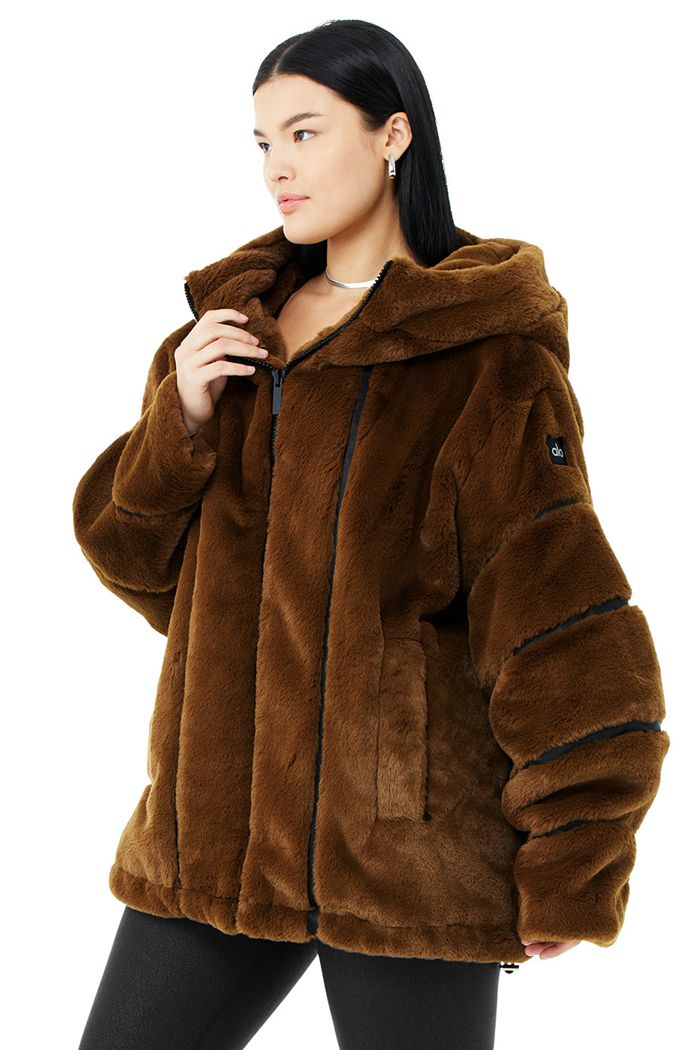 Kurtki Alo Yoga Knock Out Faux Fur Damskie Czekolada | EPYXL5047