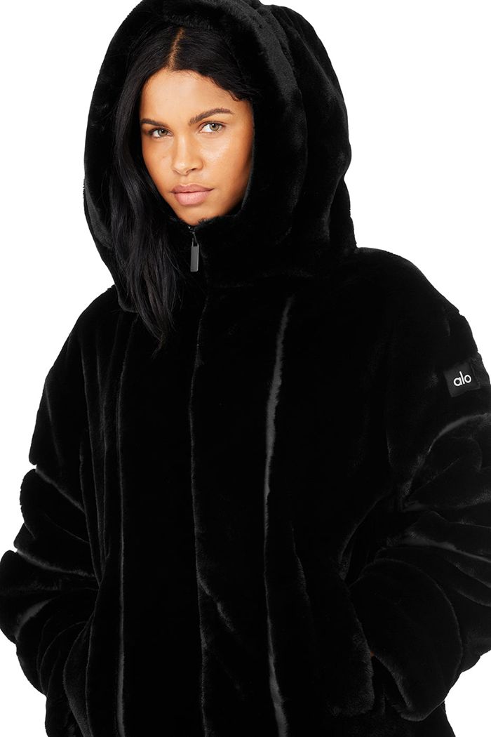 Kurtki Alo Yoga Knock Out Faux Fur Damskie Czarne | OFGDB6493