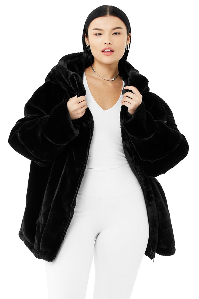 Kurtki Alo Yoga Knock Out Faux Fur Damskie Czarne | OFGDB6493