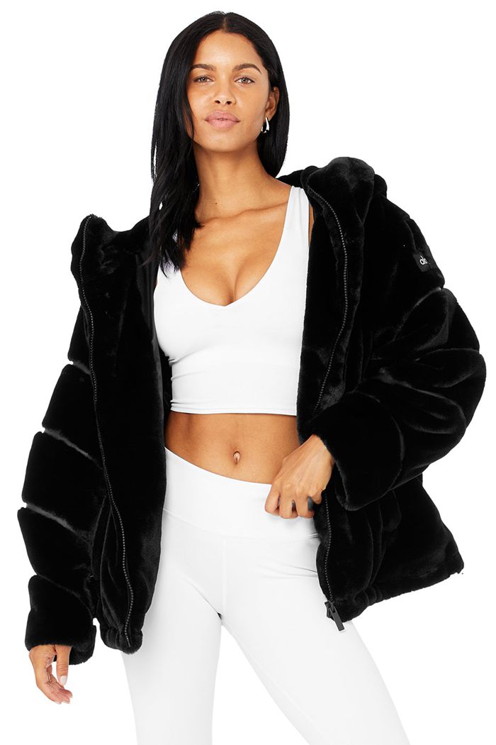 Kurtki Alo Yoga Knock Out Faux Fur Damskie Czarne | OFGDB6493