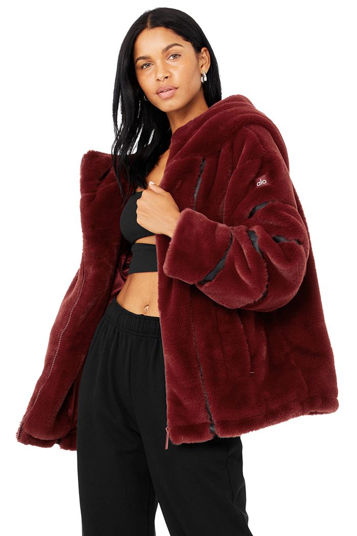 Kurtki Alo Yoga Knock Out Faux Fur Damskie Czerwone | PRXIB4192