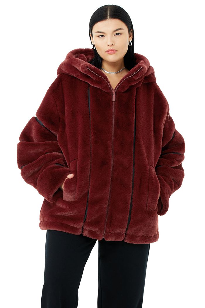 Kurtki Alo Yoga Knock Out Faux Fur Damskie Czerwone | PRXIB4192