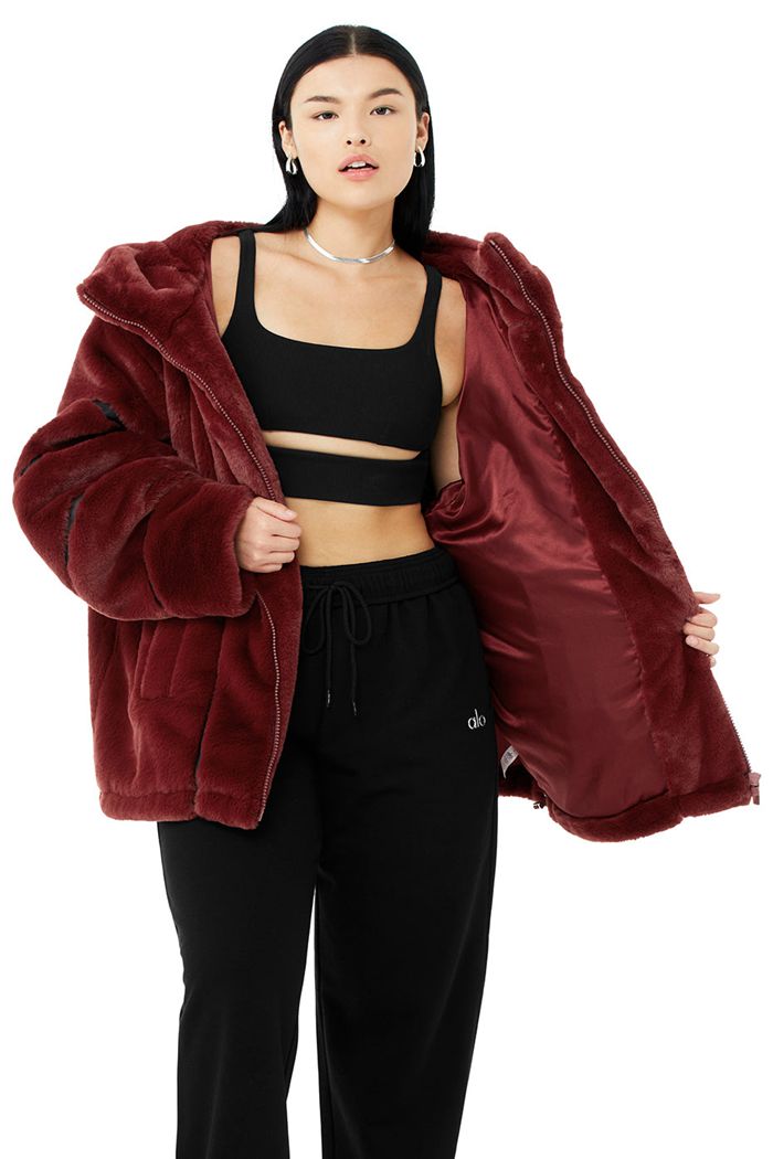 Kurtki Alo Yoga Knock Out Faux Fur Damskie Czerwone | PRXIB4192