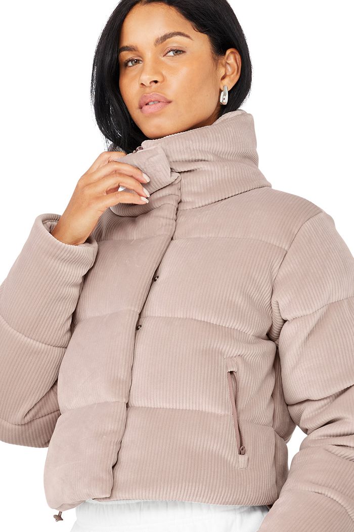 Kurtki Alo Yoga Ribbed Velour Gold Rush Puffer Damskie Różowe | GUFEA8192