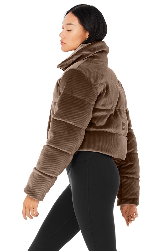 Kurtki Alo Yoga Ribbed Velour Gold Rush Puffer Damskie Brązowe | WKPML0953