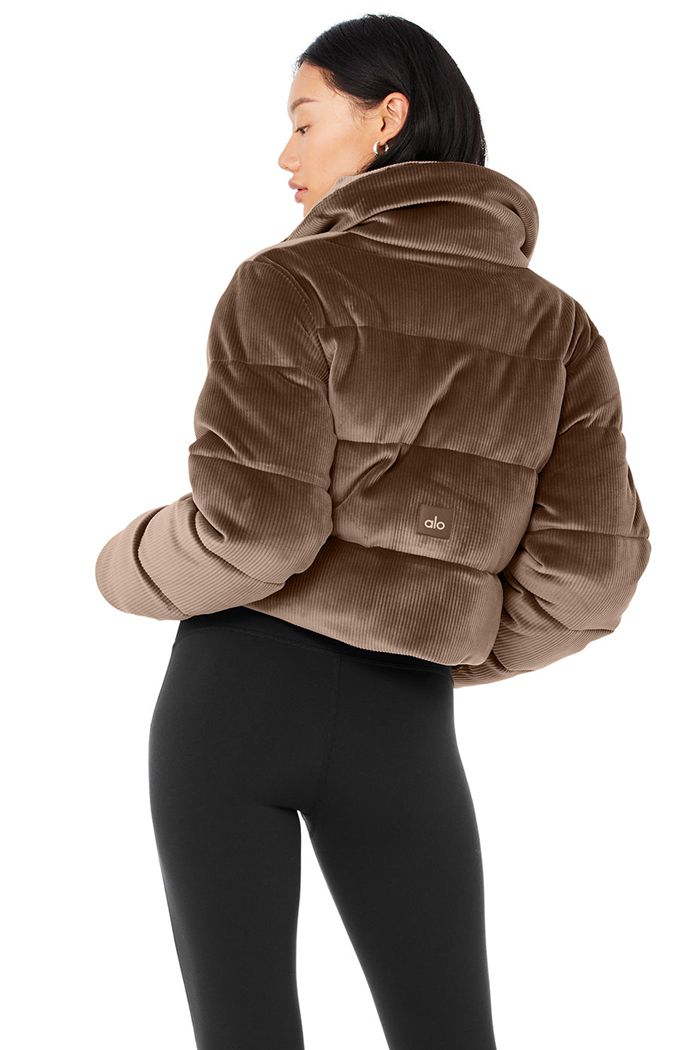 Kurtki Alo Yoga Ribbed Velour Gold Rush Puffer Damskie Brązowe | WKPML0953