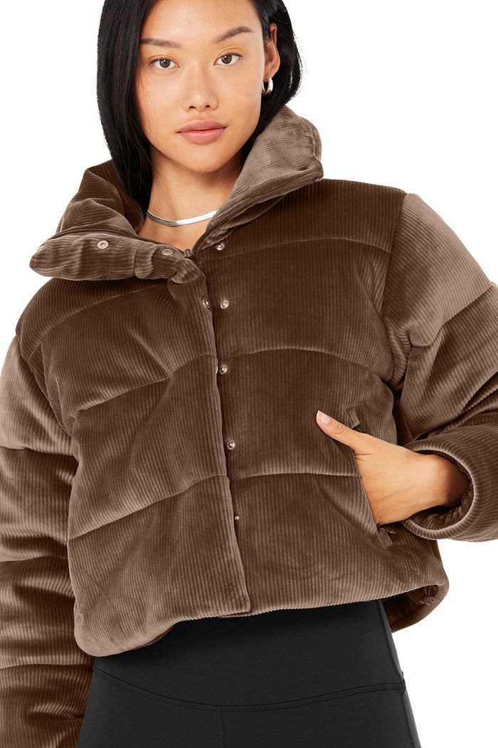 Kurtki Alo Yoga Ribbed Velour Gold Rush Puffer Damskie Brązowe | WKPML0953