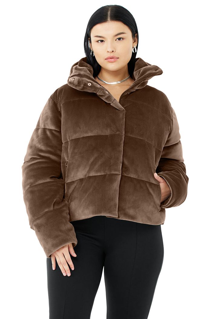 Kurtki Alo Yoga Ribbed Velour Gold Rush Puffer Damskie Brązowe | WKPML0953