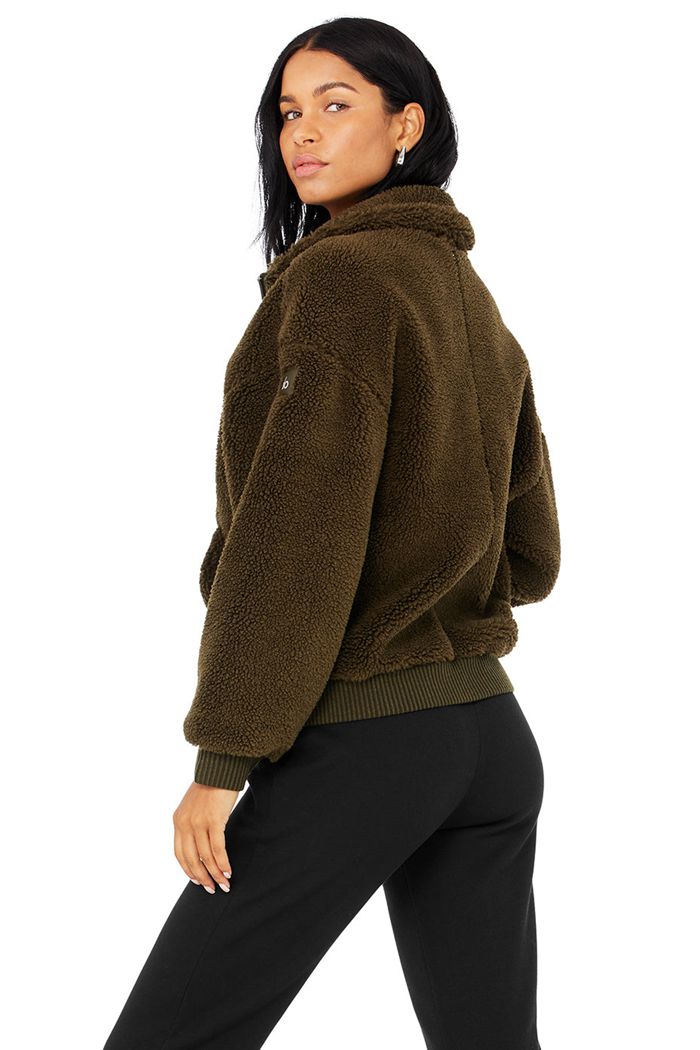 Kurtki Alo Yoga Sherpa Varsity Damskie Ciemny Oliwkowe | XSFYP3524