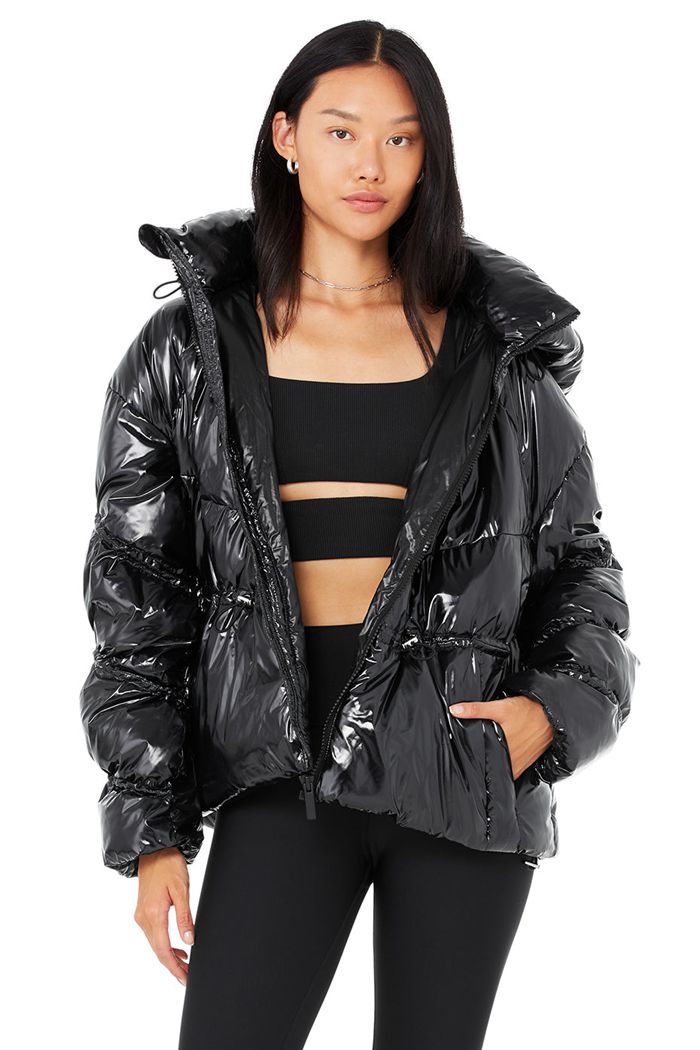 Kurtki Alo Yoga Stunner Puffer Damskie Czarne | IDRUZ6758