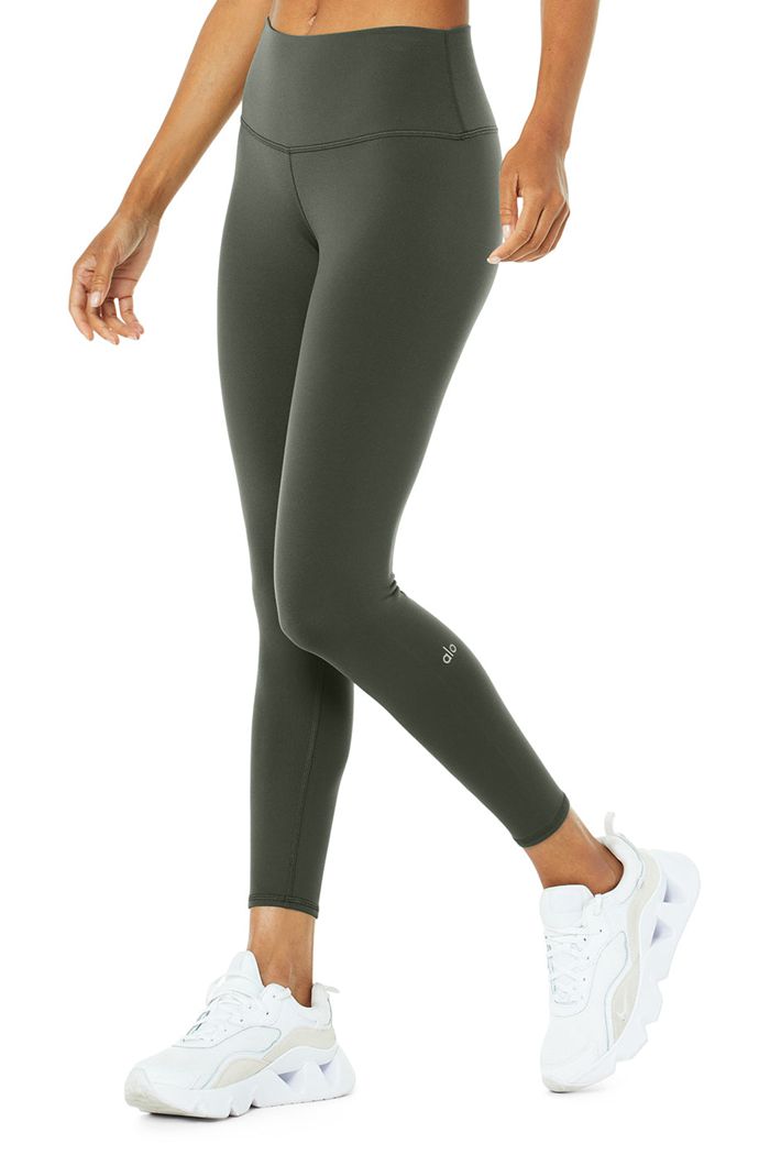 Legginsy Alo Yoga 7/8 High-Stanem Airbrush Damskie Ciemny Zielone | HEQMW5379