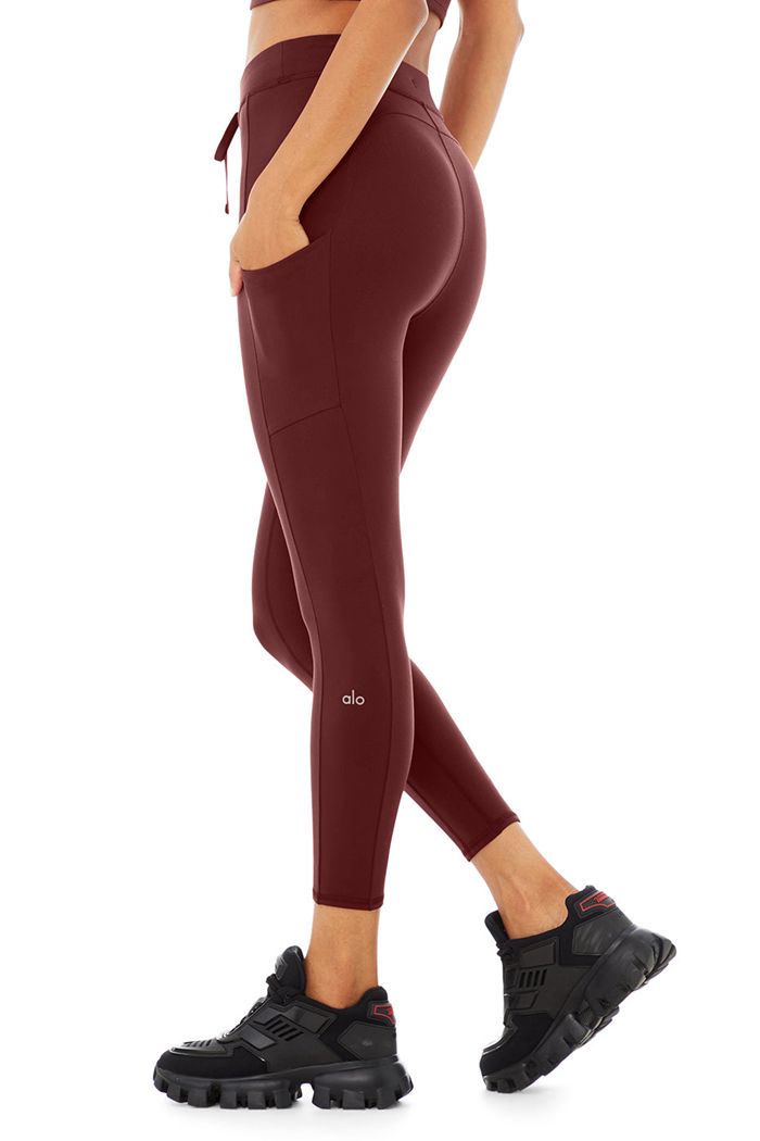 Legginsy Alo Yoga 7/8 High-Stanem Checkpoint Damskie Czerwone | RWMBX3750