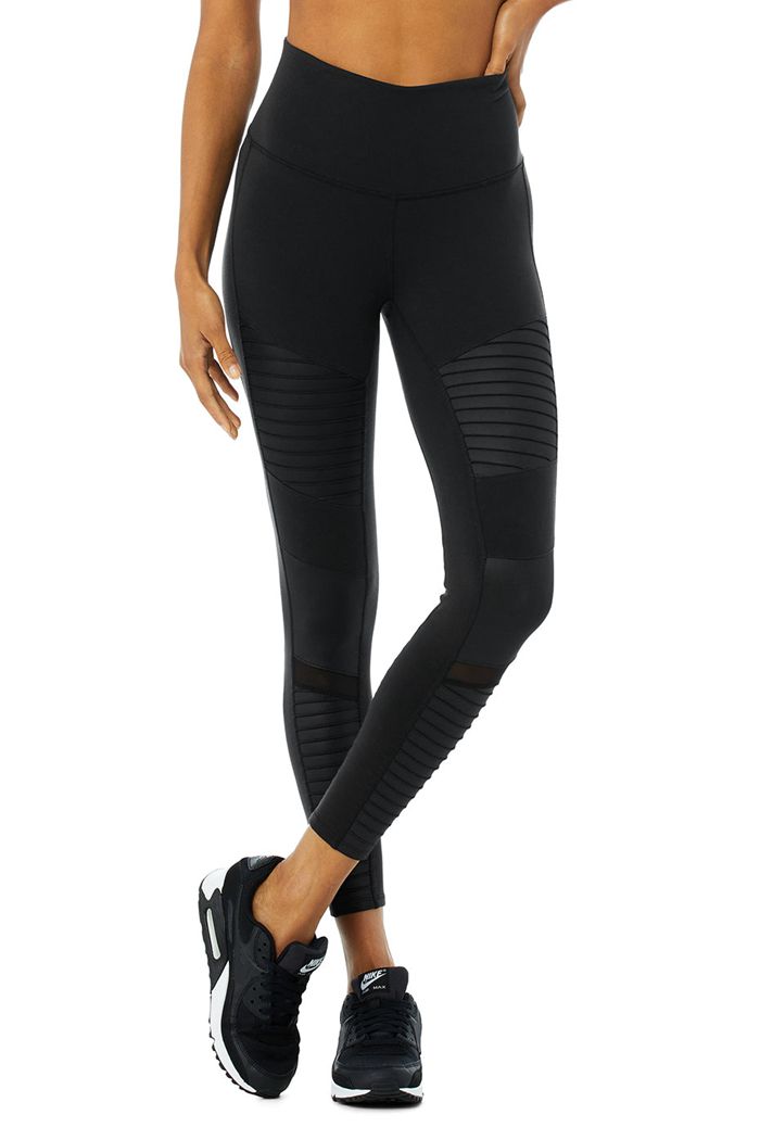 Legginsy Alo Yoga 7/8 High-Stanem Moto Damskie Czarne | SEIYL8072