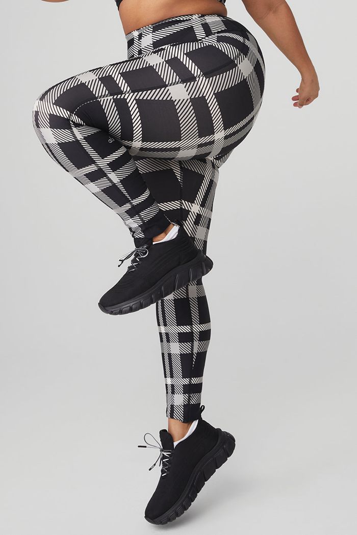 Legginsy Alo Yoga Airlift High-Stanem Magnified Plaid Damskie Czarne Białe | RAZVQ1208